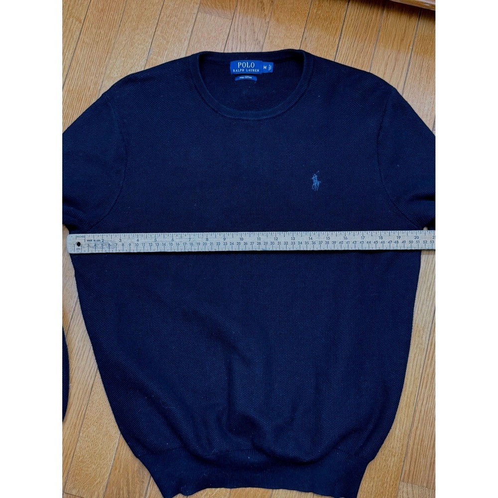 Polo Ralph Lauren Mens Pima Cotton Crewneck Sweater Black Textured Knit Size M - Picture 7 of 8